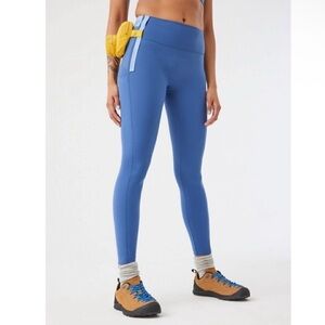 Outdoor Voices Blue Leggings with Yellow Accents